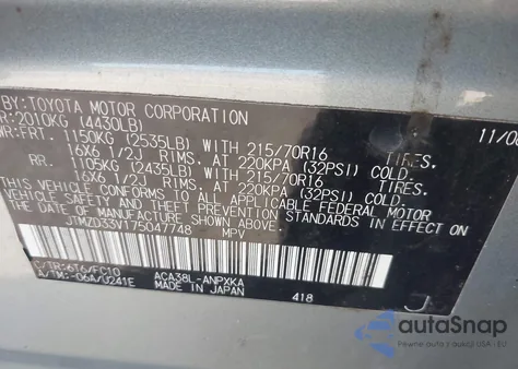 2007 Toyota Rav4 from USA, damaged, VIN JTMZD33V175047748